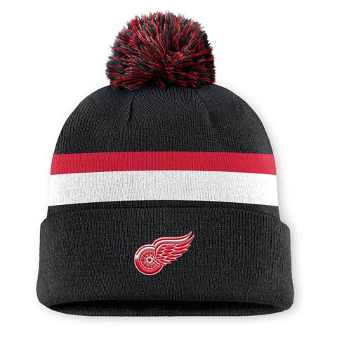 Men's Fanatics Black Detroit Red Wings Authentic Pro Rink Cuffed Knit Hat with Pom