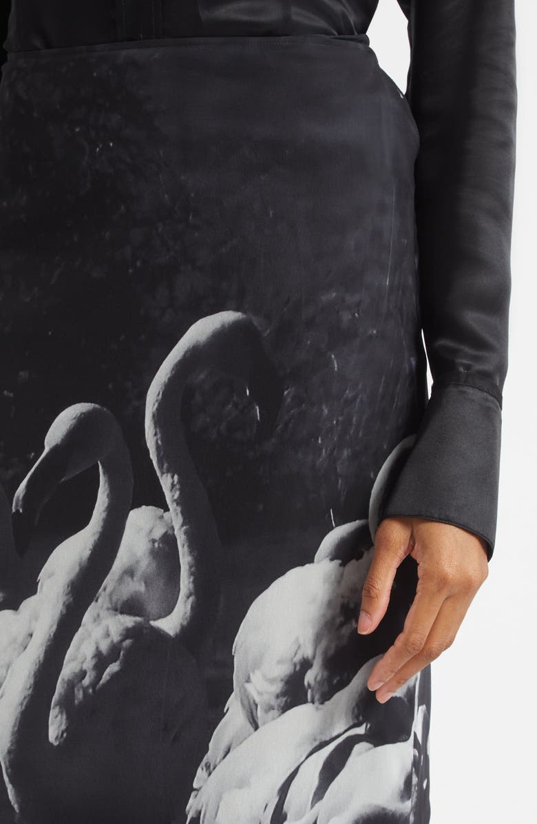 FERRAGAMO Trinidad Print Silk Georgette Midi Skirt, Alternate, color, Light Grey/ Nero