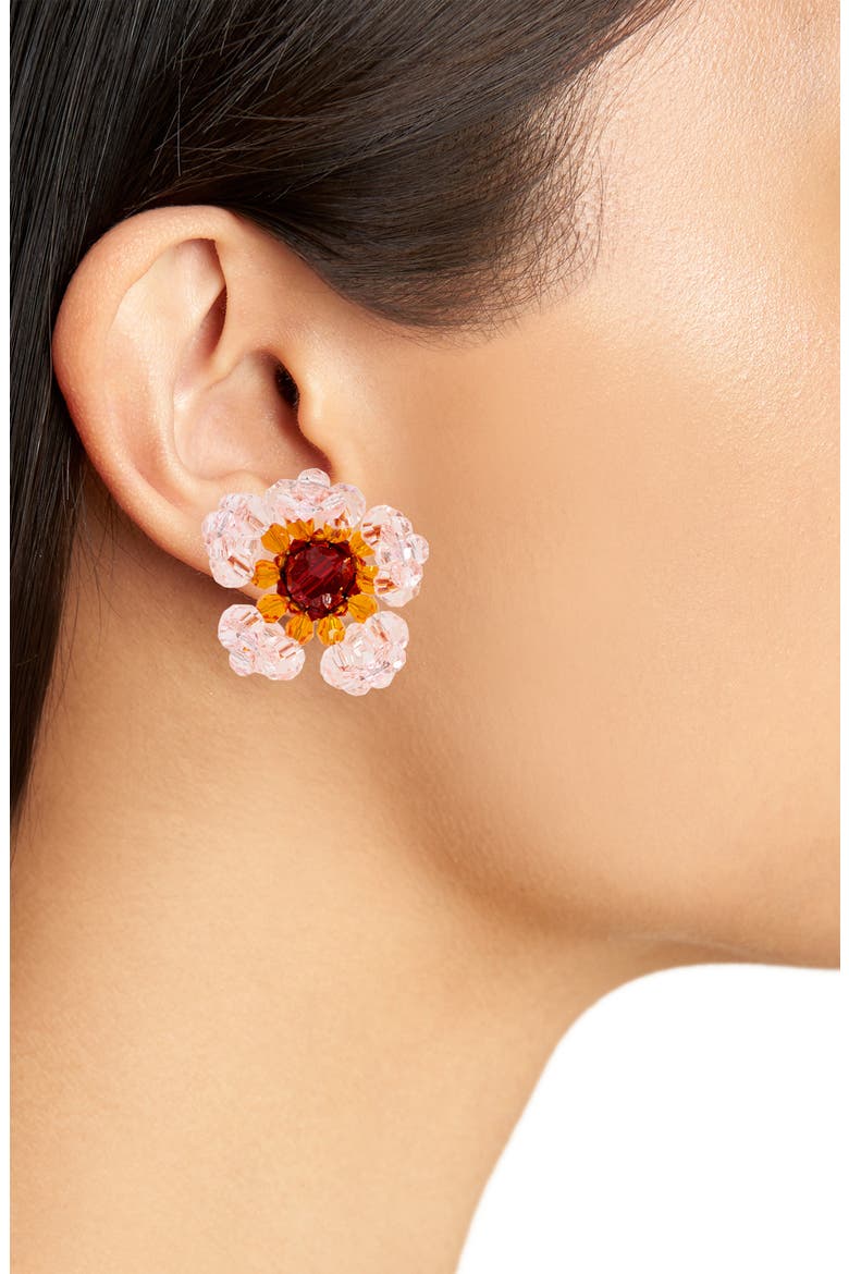 Crystal Flower Earrings, Alternate, color, PINK MULTI