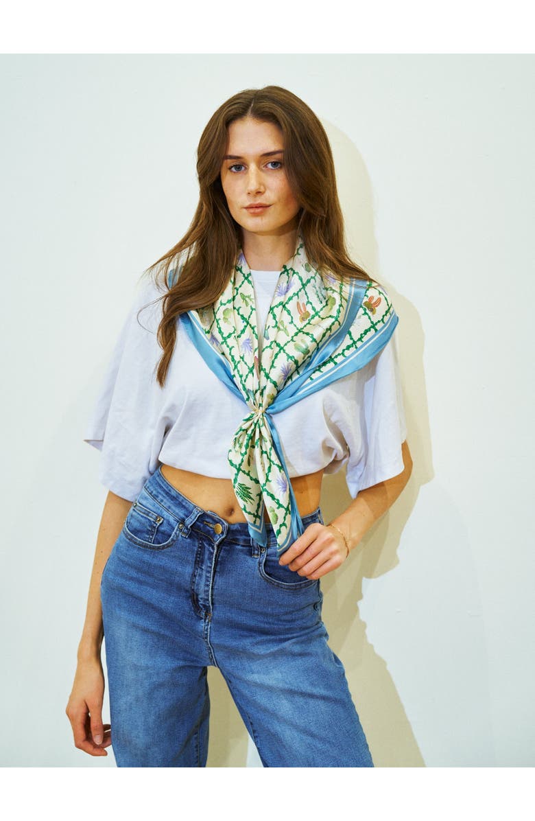 Lost Pattern x NYBG "Oasis Charms" Silk Square Scarf, Alternate, color, Blue