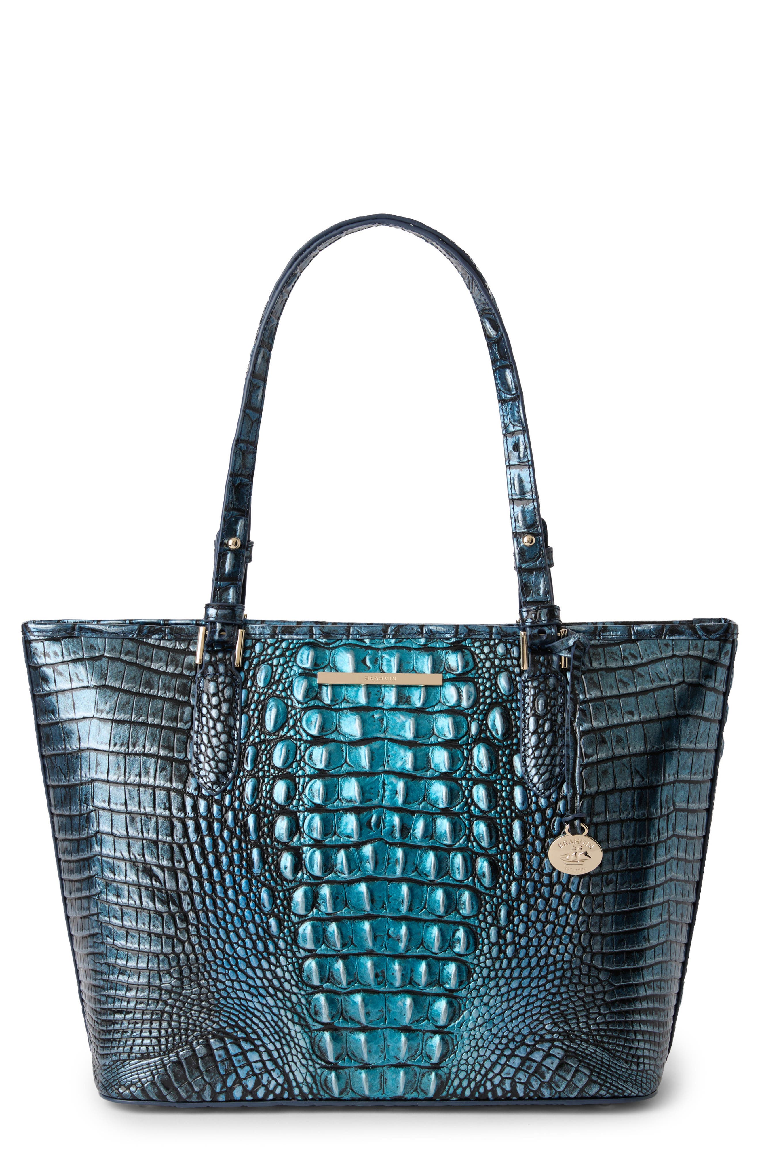 Medium Asher Croc Embossed Leather Tote, Main, color, ETERNAL BLUE