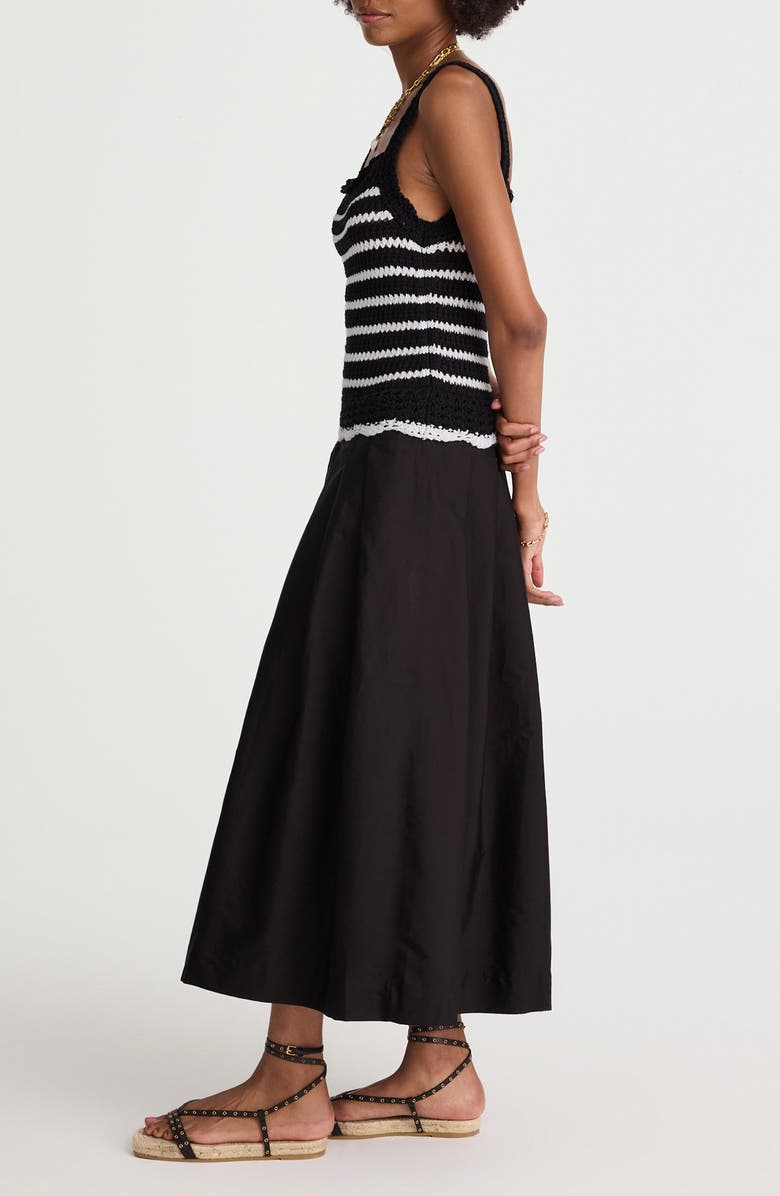 Madewell Knit & Poplin Midi Dress, Alternate, color, Black And White Combo