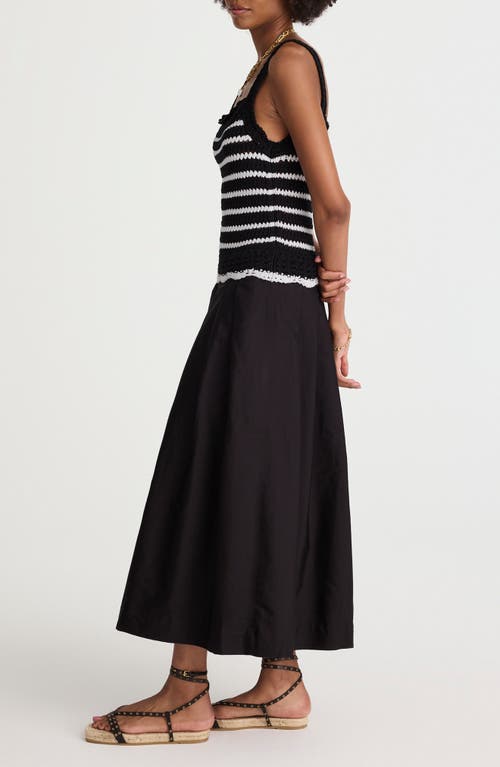 Madewell Poplin Crocheted Knit Midi Dress Jet Black And White Combo In Multi