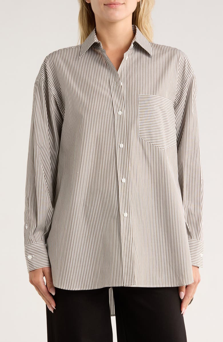 rag & bone Maxine Stripe Oversize Poplin Button-Up Shirt, Main, color, Grey Stripe