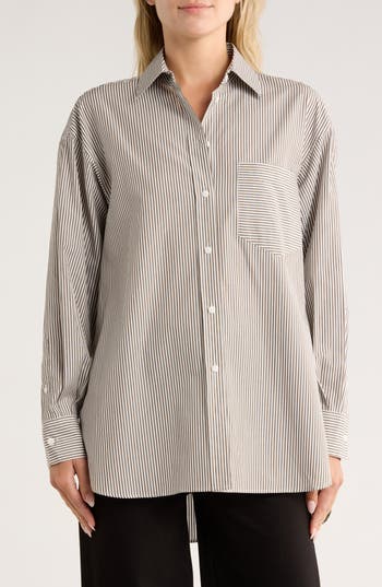 Rag & Bone Maxine Stripe Oversize Poplin Button-up Shirt In Gray