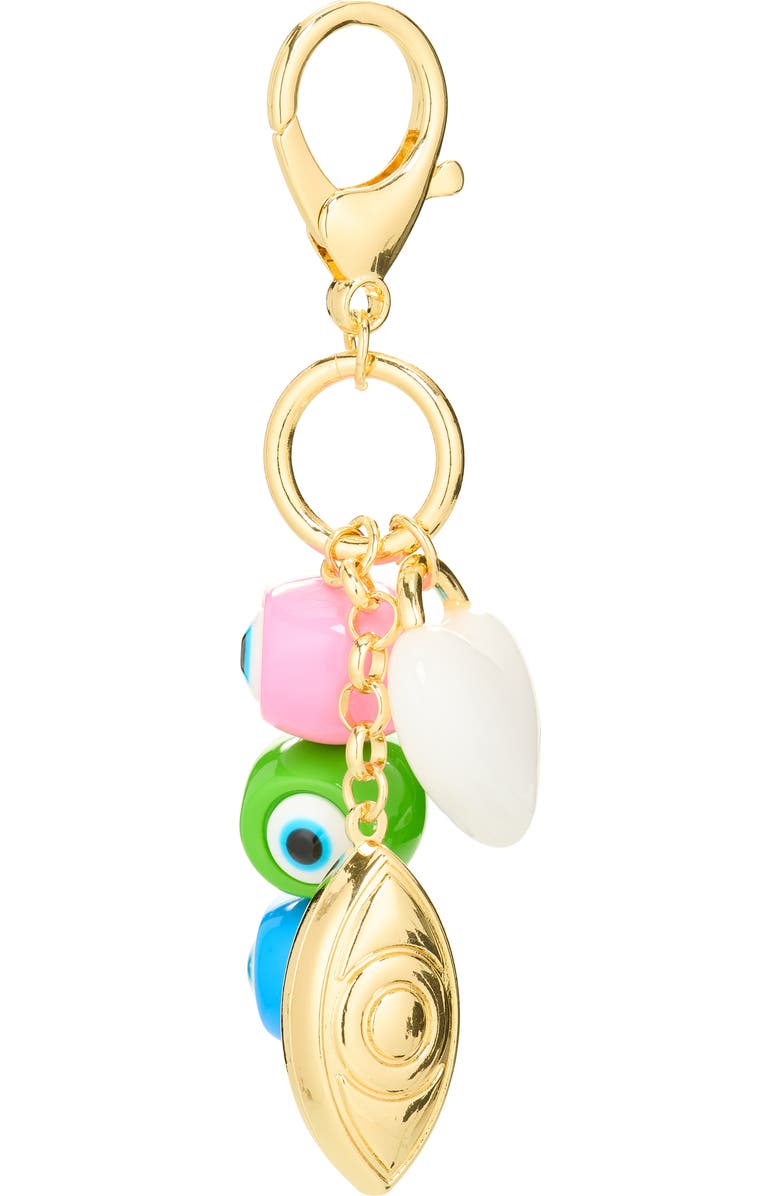 BaubleBar Evil Eye & Heart Bag Charm, Main, color, Gold Multi