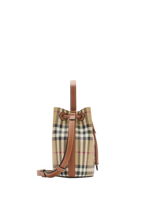 Burberry Mini Check Bucket Bag In Archive Beige/briar Brown