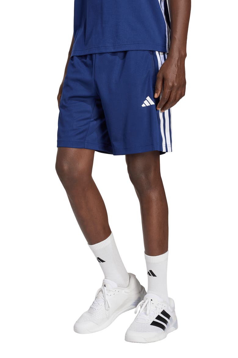 Essentials 3-Stripes Performance Shorts, Main, color, DARK BLUE/ WHITE