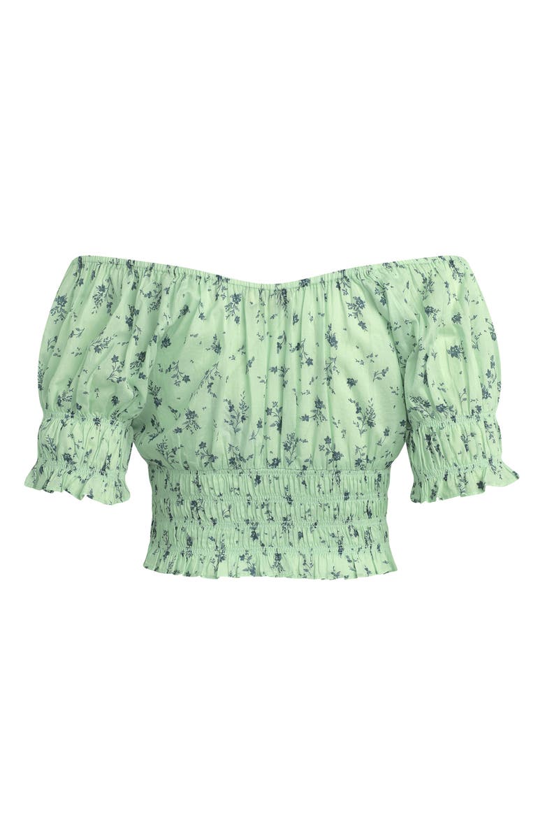 Favorite Daughter The Swoon Ruffle Trim Smocked Crop Top, Alternate, color, Ditsy Floral