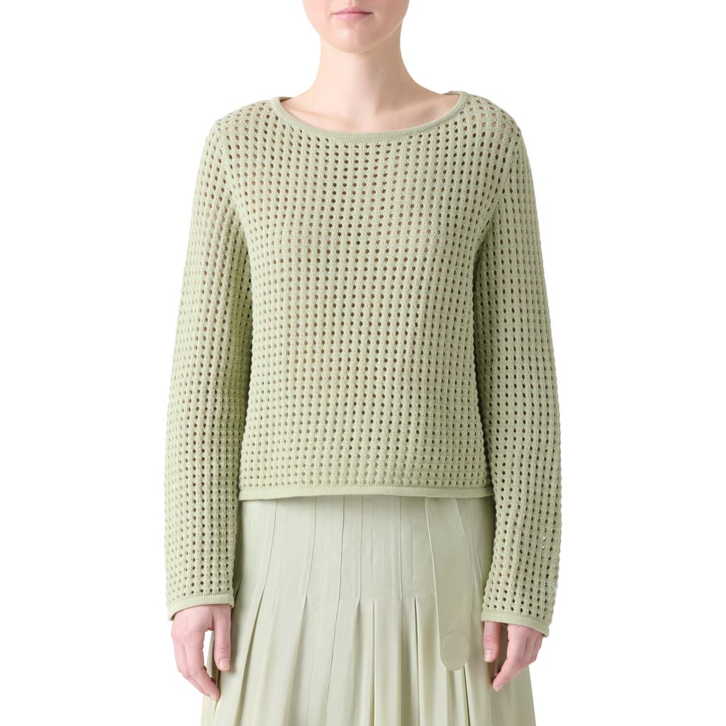 Akris Punto Boat-neck Chunky Cotton Mesh Knit Sweater In Green