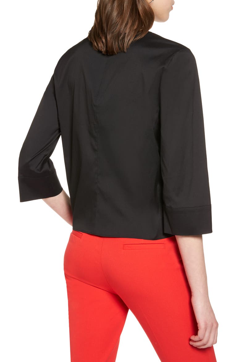 TIE FRONT BLOUSE, Alternate, color, BLACK