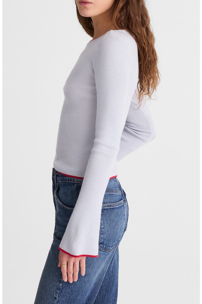 Boat Neck Flare Sleeve Wool & Silk Sweater, Alternate, color, SOFT BLUE WITH RED TIPPING