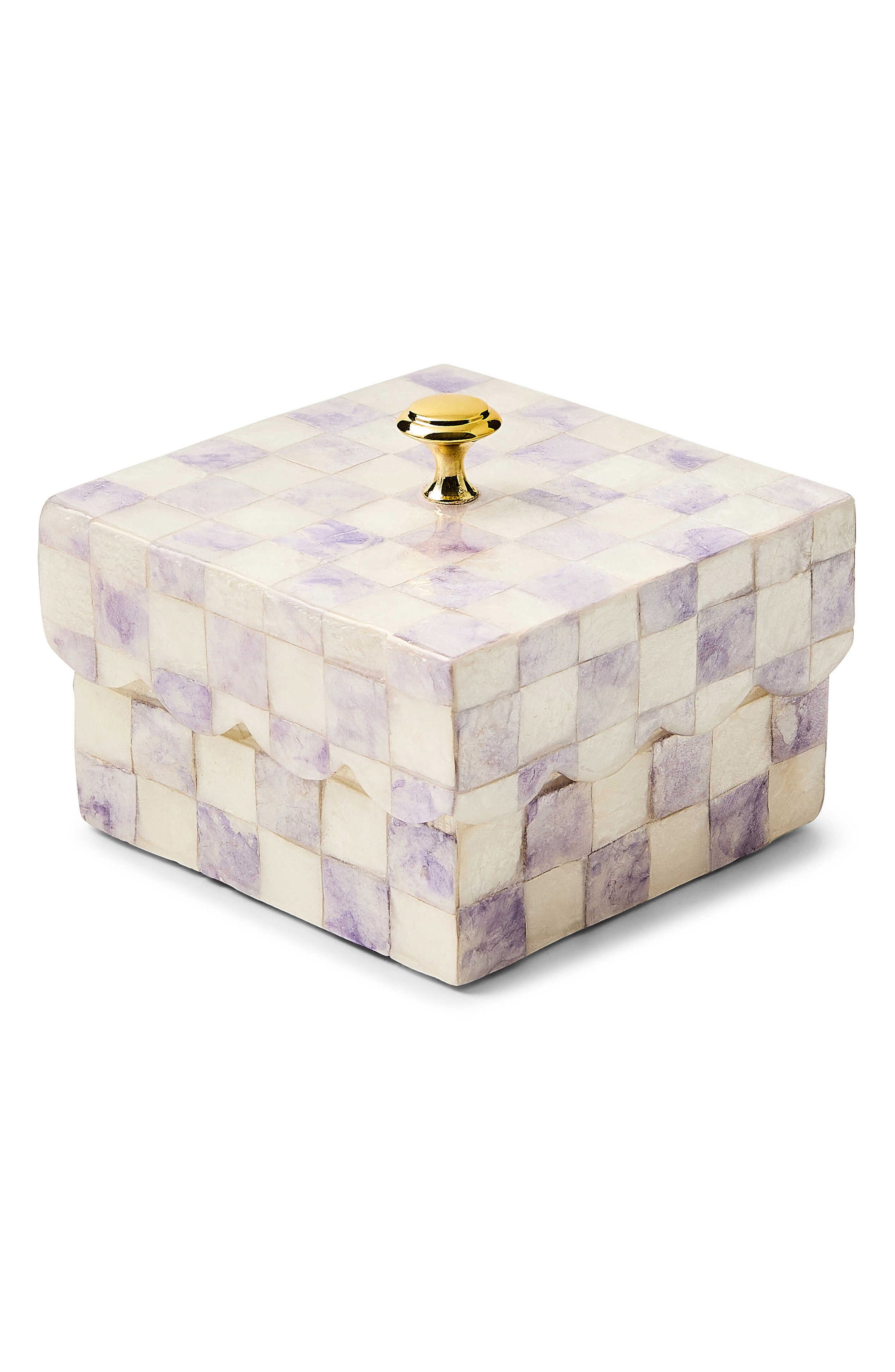 MACKENZIE CHILDS Violet Check Capiz Scalloped Box - Violet