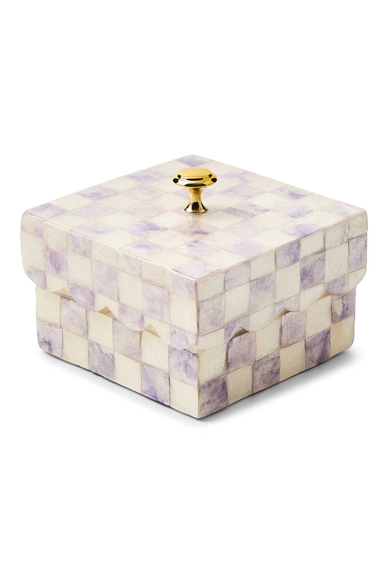 Violet Check Capiz Scalloped Box, Main, color, VIOLET