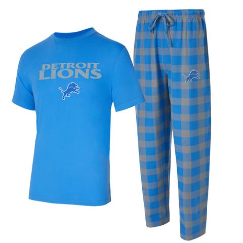 Men's Concepts Sport Blue/Silver Detroit Lions Big & Tall Avondale T-Shirt & Flannel Pants Sleep Set
