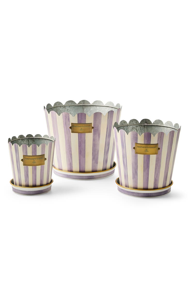 MACKENZIE CHILDS Viloet Stripe Set of 3 Pots & Saucers, Main, color, Violet