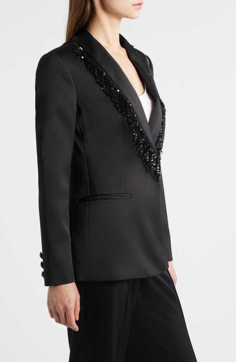 Elie Tahari The Gina Sequin Fringe Blazer, Alternate, color, Noir