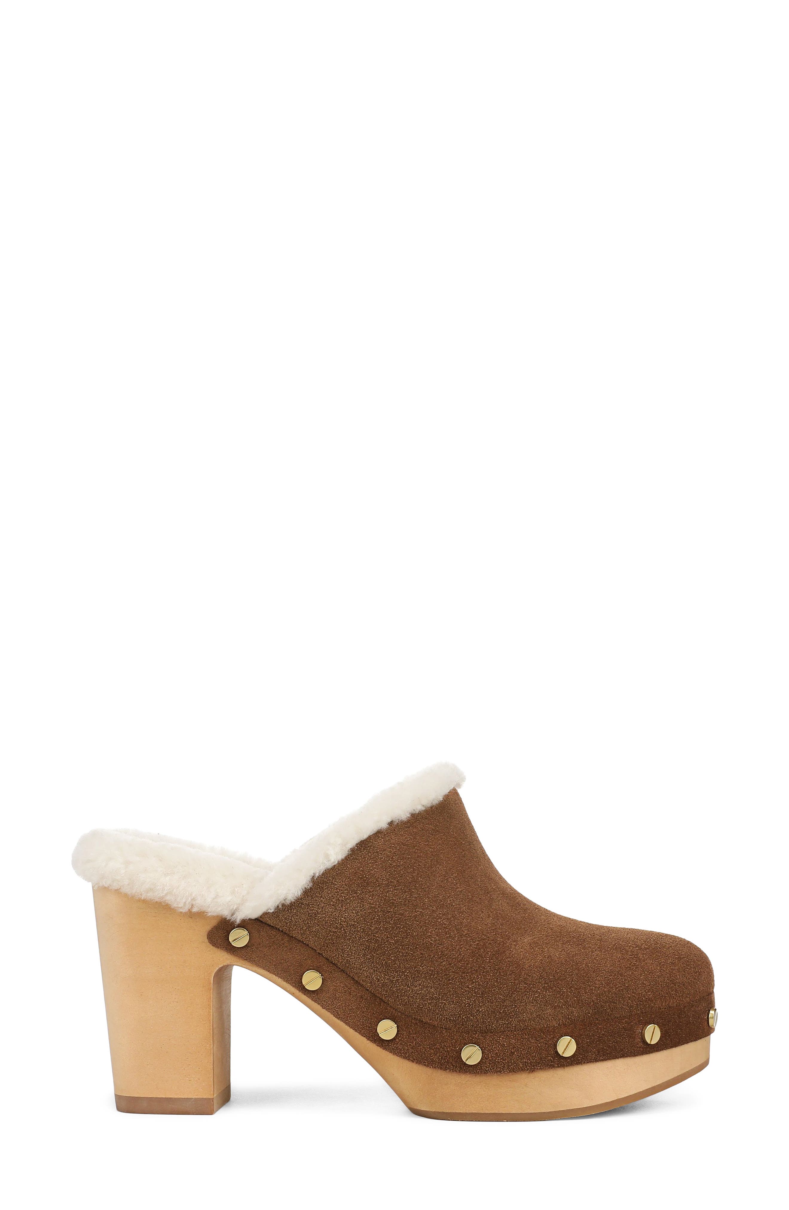 Larken Leather Clog with Genuine Shearling Trim, Alternate, color, CHESTNUT SUEDE