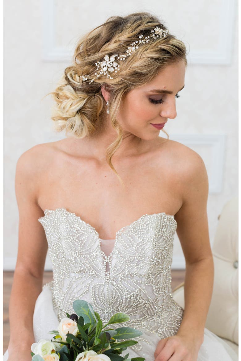 Atiena Embellished Floral Motif Halo & Sash, Alternate, color, 14 K GOLD
