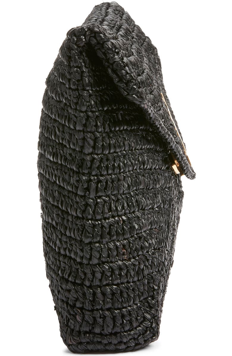 Saint Laurent Large Cassandre Raffia Envelope Clutch, Alternate, color, Noir