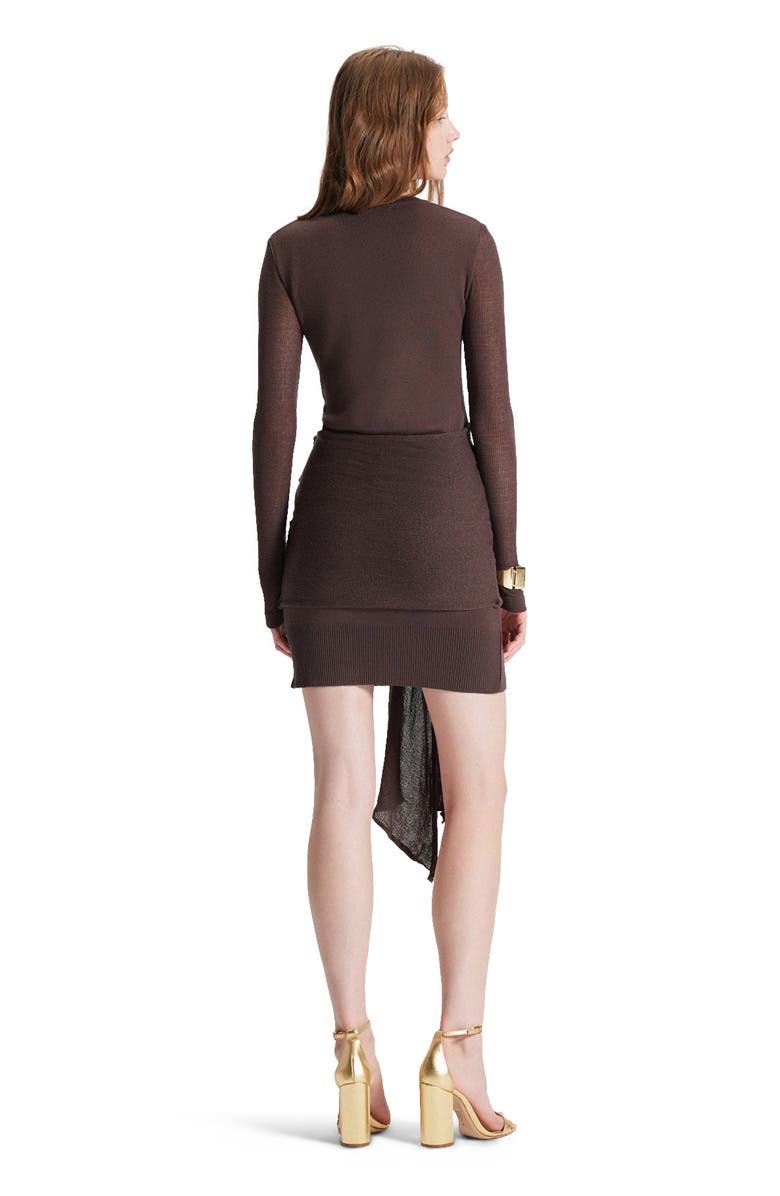 THEO The Label Nomia Sheer Sleeve Draped Front Dress, Alternate, color, Koffee Bean