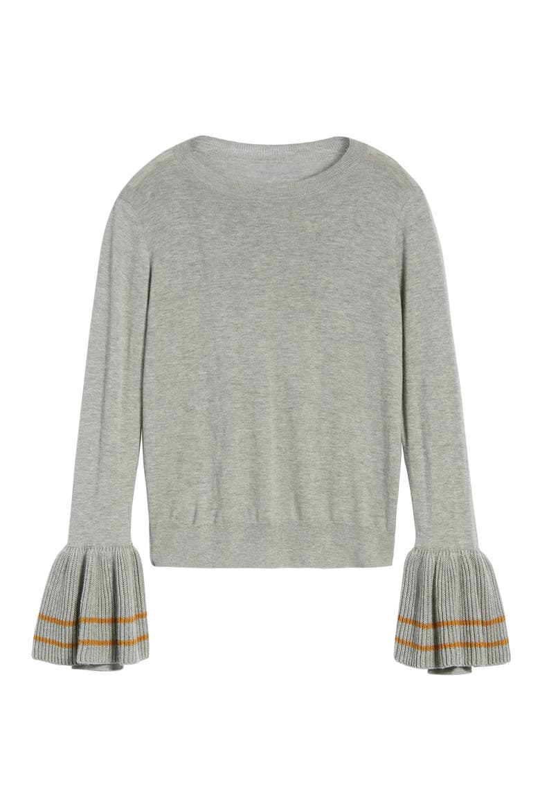 Ruffle Bell Cuff Sweater, Alternate, color, GREY MEDIUM HEATHER