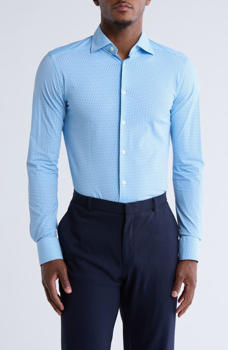 Eton Slim Fit Dot Print Stretch Dress Shirt, Main, color, 