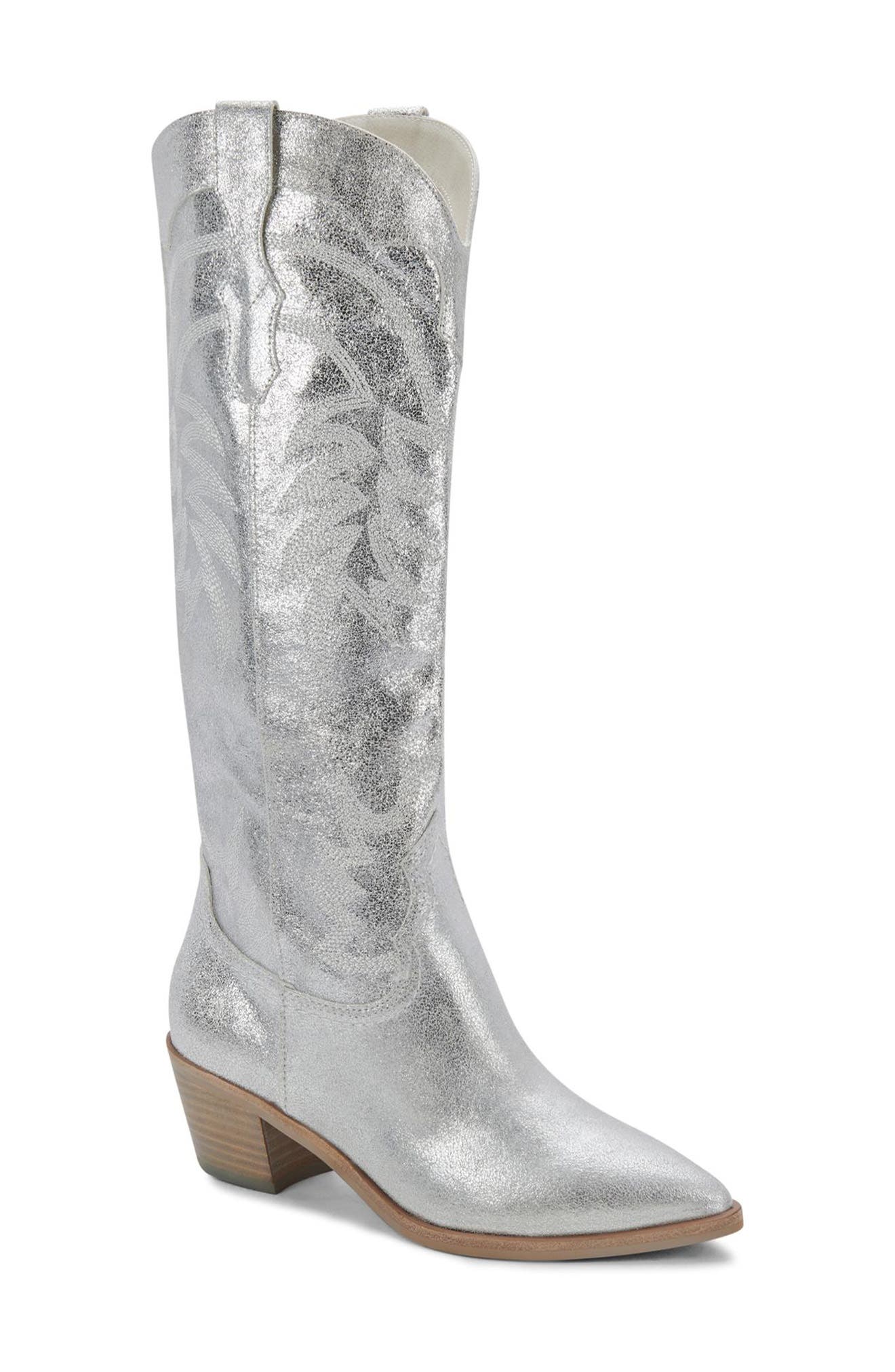 Solida Western Boot, Main, color, SILVER METALLIC SUEDE