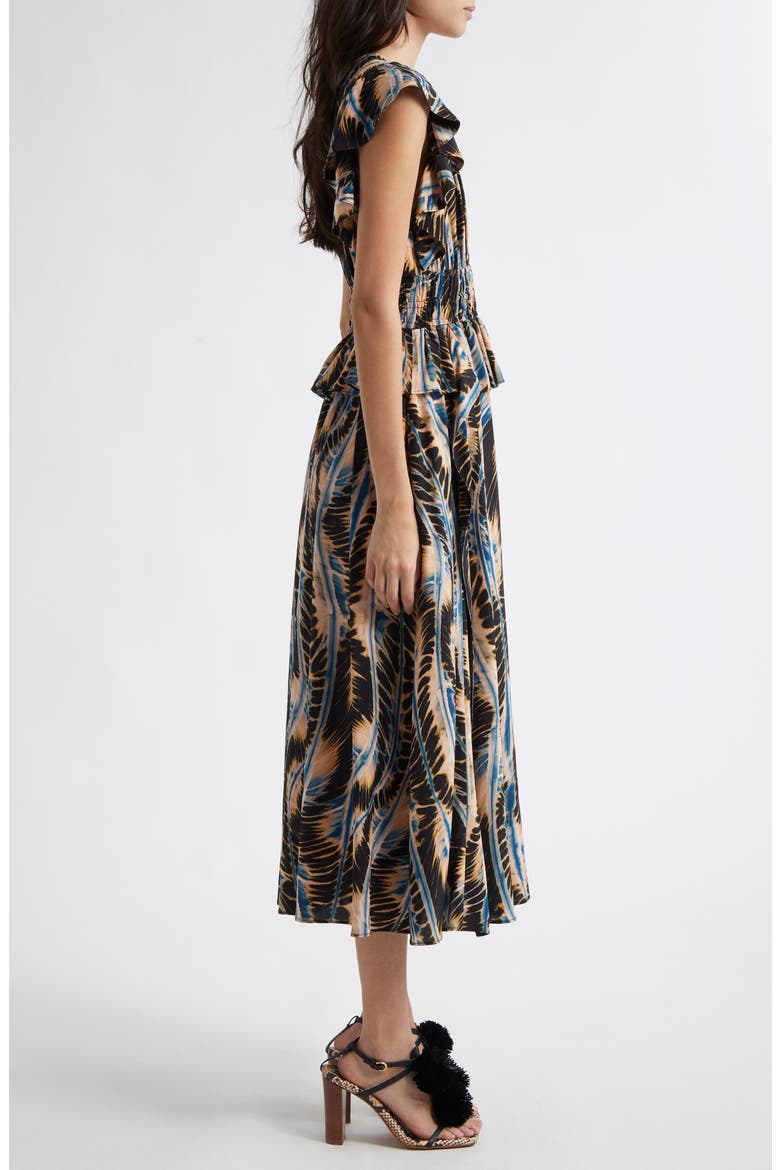 Brielle Abstract Print Silk Midi Dress, Alternate, color, RIVER