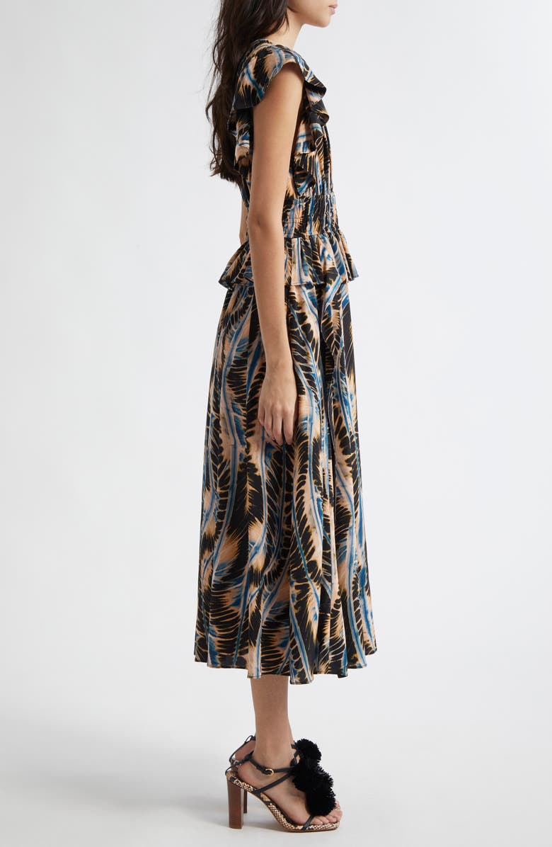 Ulla Johnson Brielle Abstract Print Silk Midi Dress, Alternate, color, 