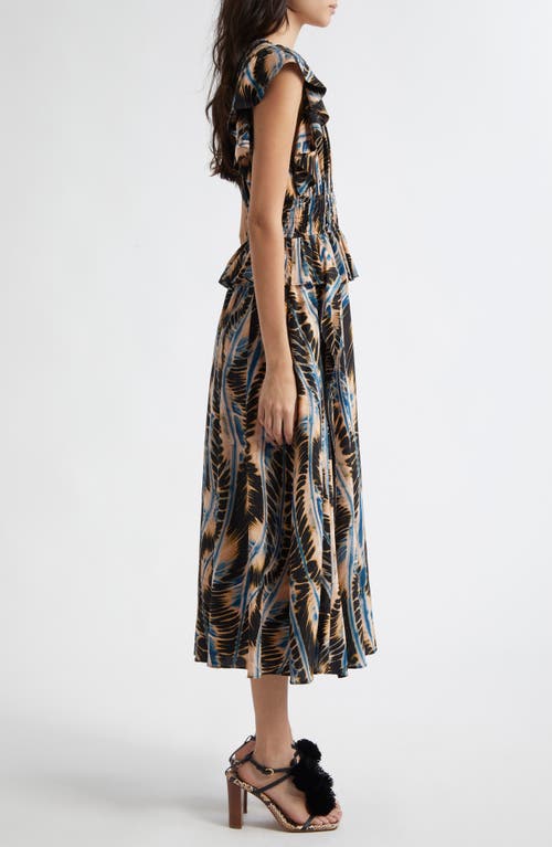 Ulla Johnson Brielle Abstract Print Silk Midi Dress In River