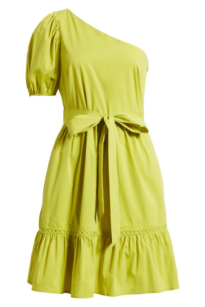 One-Shoulder Puff Sleeve Cotton Blend Dress, Alternate, color, CITRON ZEST