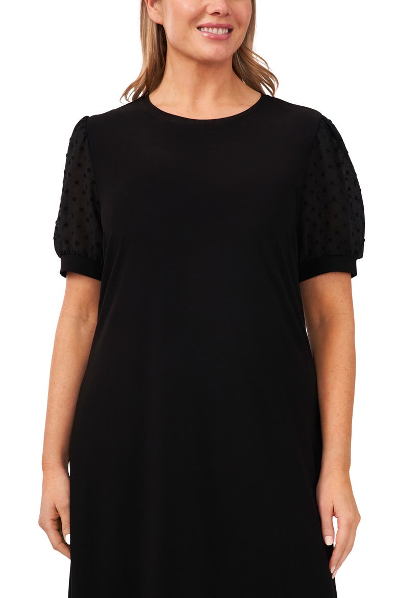 Clip Dot Puff Sleeve Dress, Alternate, color, RICH BLACK