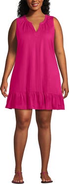 Lands' End Plus Size Sleeveless Cotton Jersey Notch Neck Flounce Dress