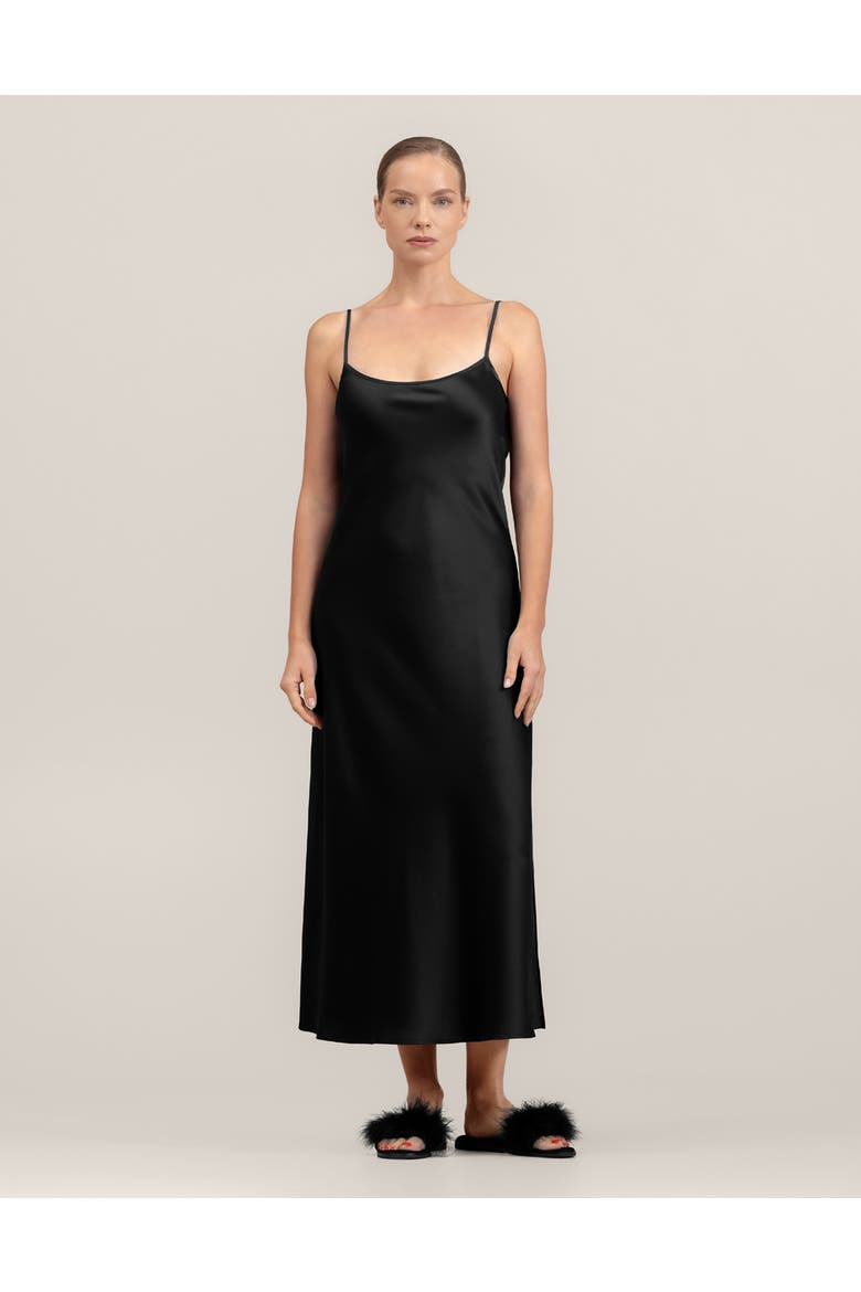 Angelica silk long nighty, Alternate, color, Black