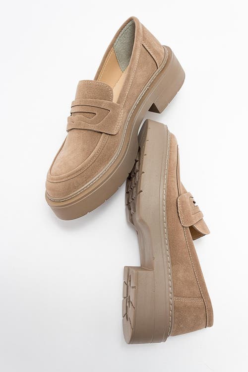 Forever & Always Shoes Josie Platform Loafer In Beige Suede Faux Leather