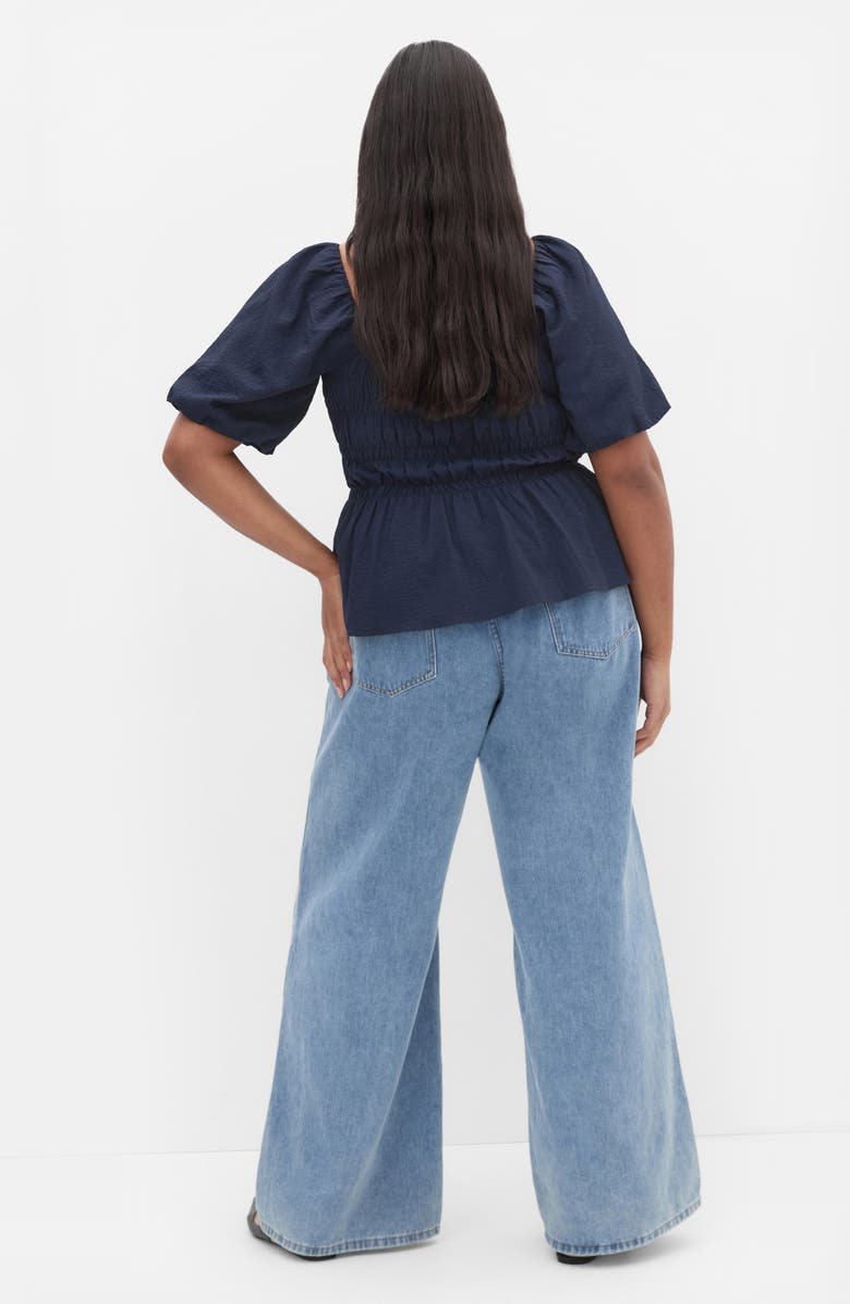 City Chic Irina Smocked Puff Sleeve Top, Alternate, color, Navy