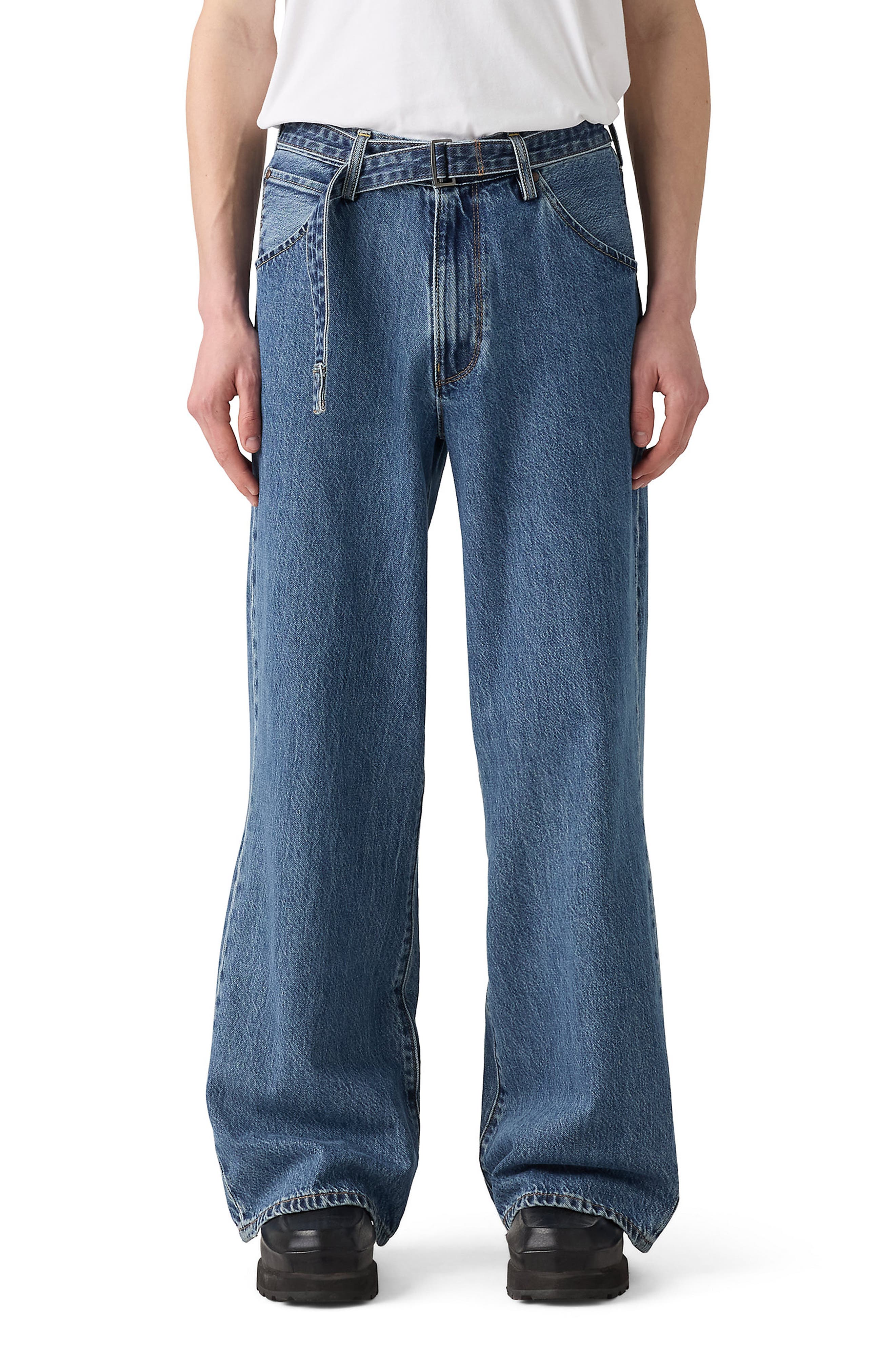 Belted Twisted Baggy Straight Leg Jeans
