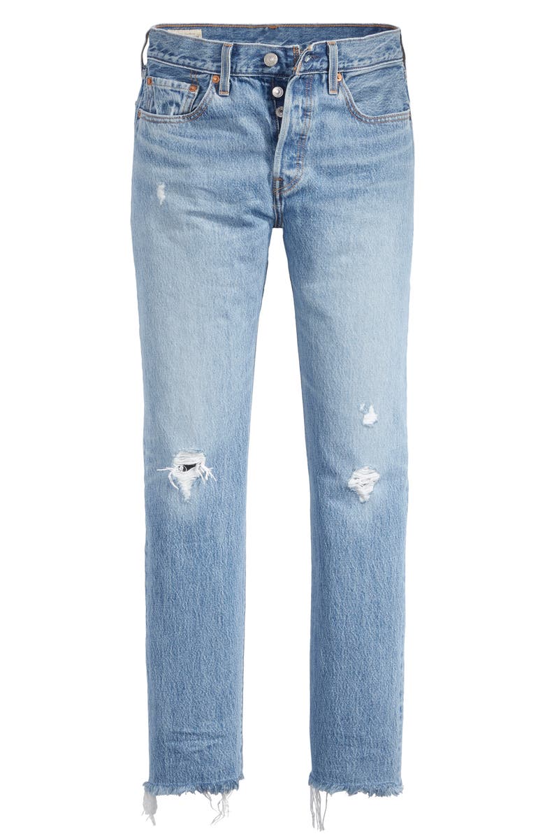 Levi's<sup>®</sup> 501<sup>®</sup> High Waist Ripped Fray Hem Skinny Jeans, Alternate, color, 