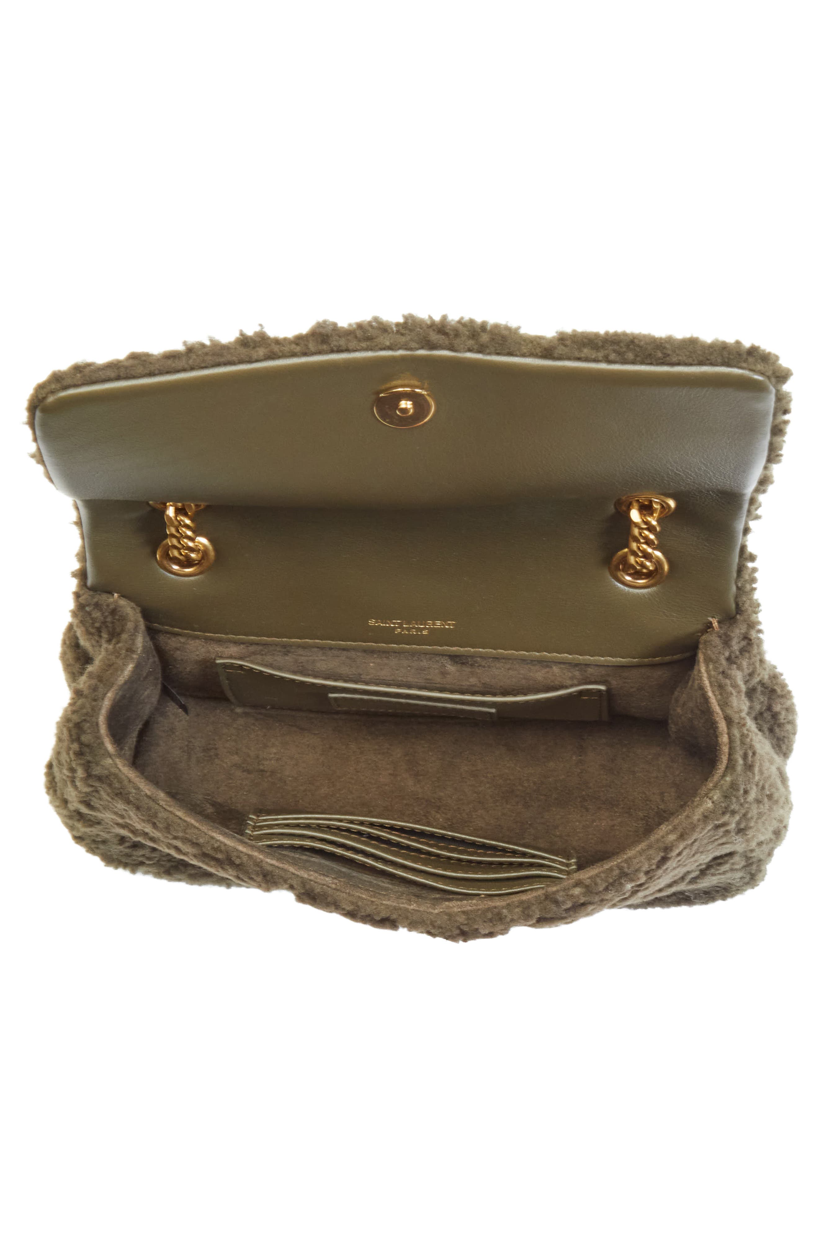Saint Laurent Small Jamie Genuine Shearling Shoulder Bag, Alternate, color, Lichen