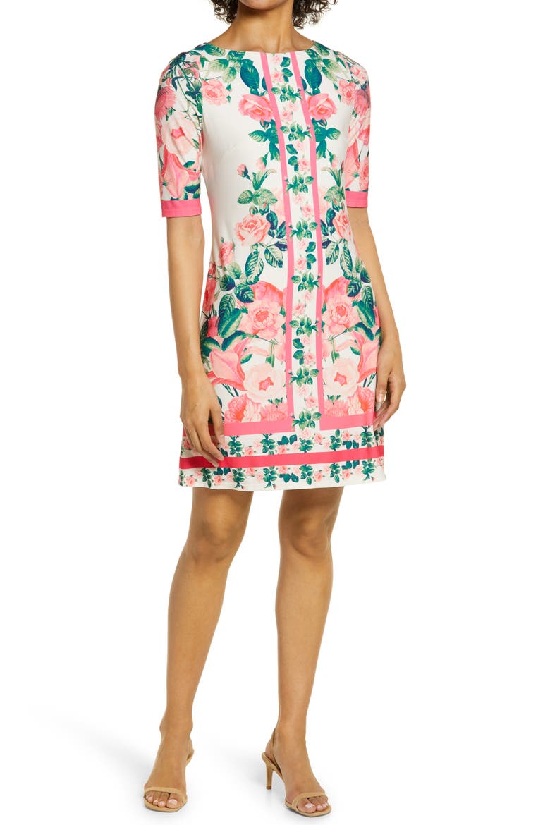 Border Print Sheath Dress, Main, color, MULTI
