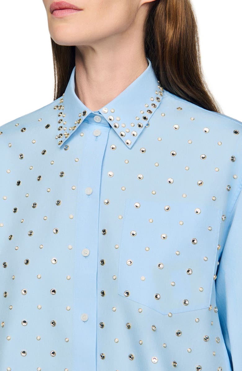 SANDRO Rhinestone shirt, Alternate, color, Sky Blue