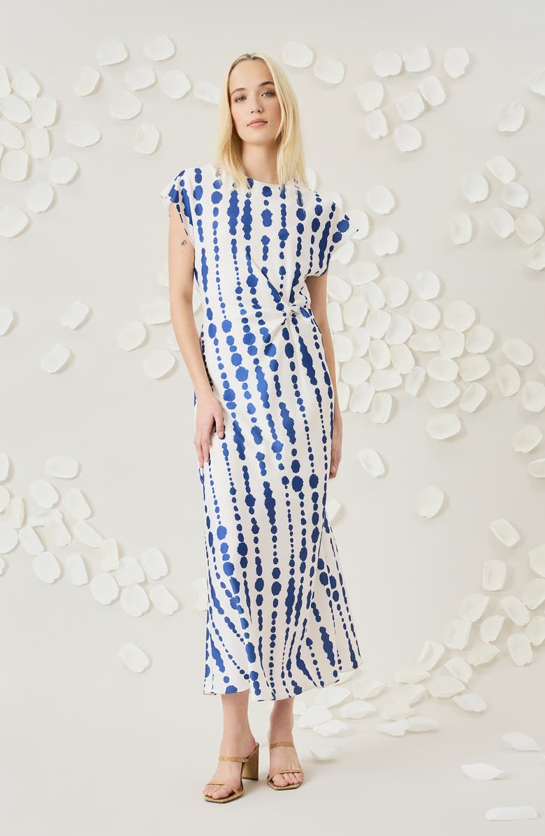 Luxely Inkblot Stripe Cap Sleeve Knot Dress, Alternate, color, Ivory/ Blue Sapphire