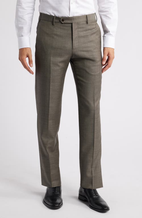 Zanella Parker Classic Wool Sharkskin Dress Pants in Tobacco 