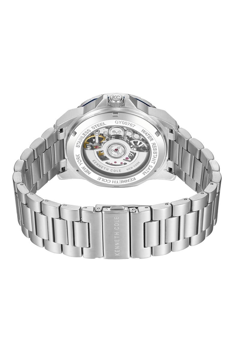 The Hollis Skeleton Automatic Bracelet Watch, 45mm, Alternate, color, SILVER