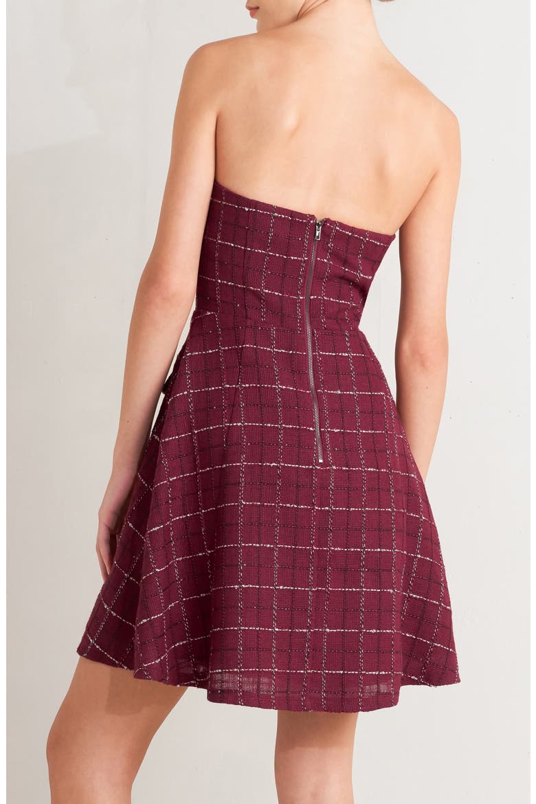 Bouclé Tweed Strapless Minidress, Alternate, color, WINE
