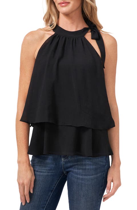 Shoulder Bow Tiered Ruffle Crinkle Chiffon Blouse