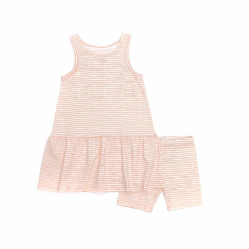Norani Kids Organic Drop Waist Dress With Matching Biker Shorts In Pink Stripes