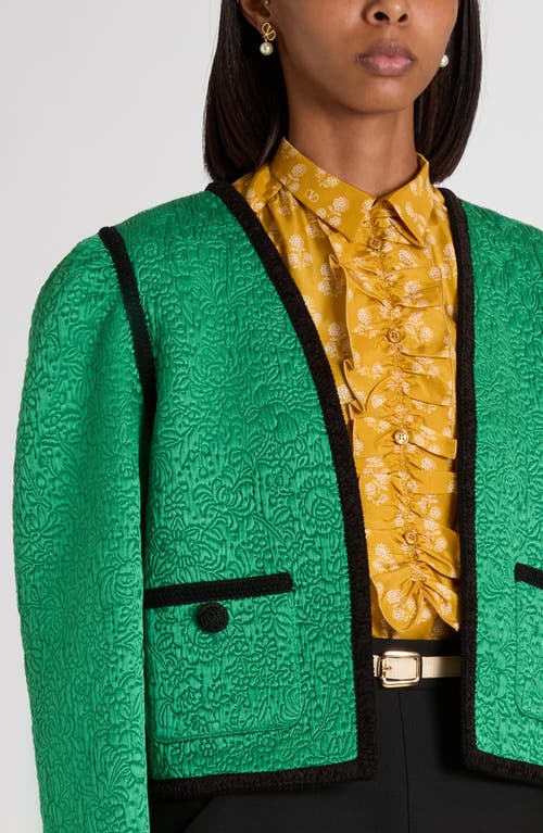 Valentino Womens Pure Green Floral Crop Wool And Silk Jacket