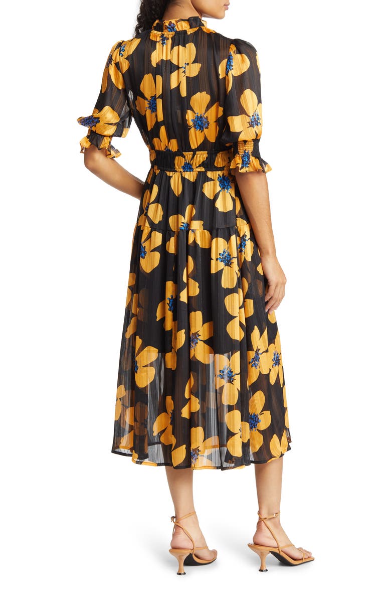 MELLODAY Floral Puff Sleeve Pleated Midi Dress, Alternate, color, 
